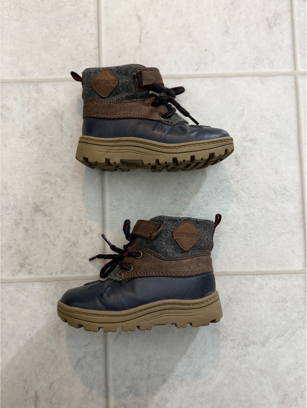 Carter's brown and navy toddler boots
